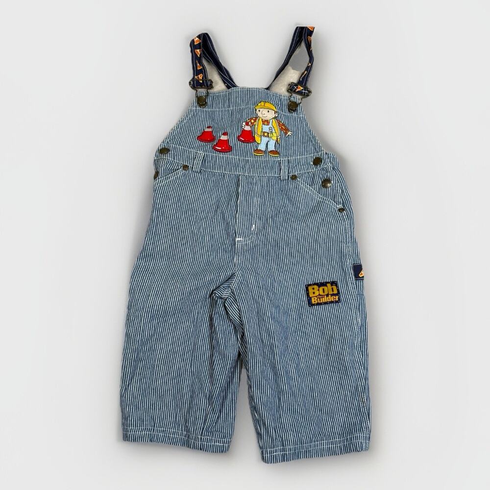 Vintage Bob the Builder Overalls Size 5T Pinstripe Denim Cartoon Embroidered Y2K